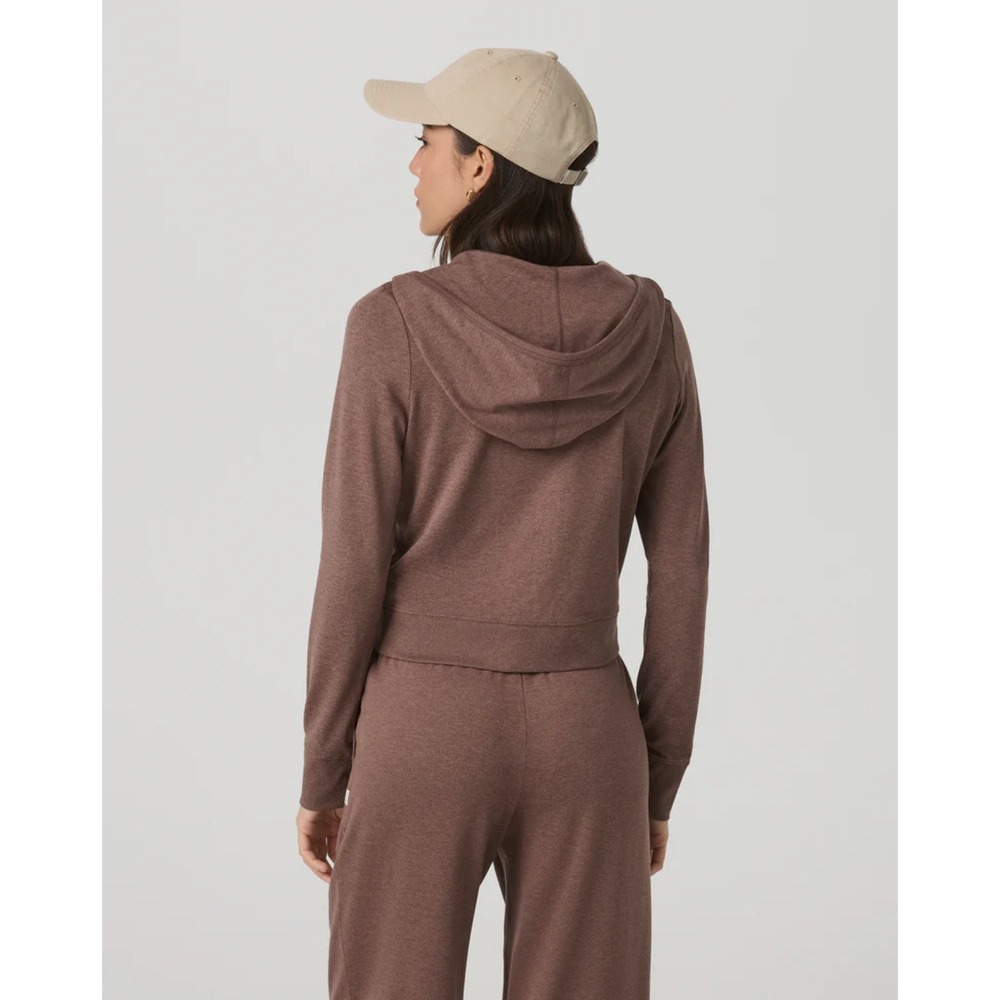 Vuori Halo Mini Full Zip Hoodie Sable Heather Brown Cropped Sweatshirt Womens - Picture 4 of 15